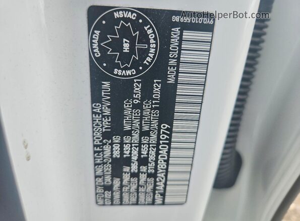 WP1AA2AY8PDA01979 2023 PORSCHE CAYENNE White Вид наклейки з VIN-кодом