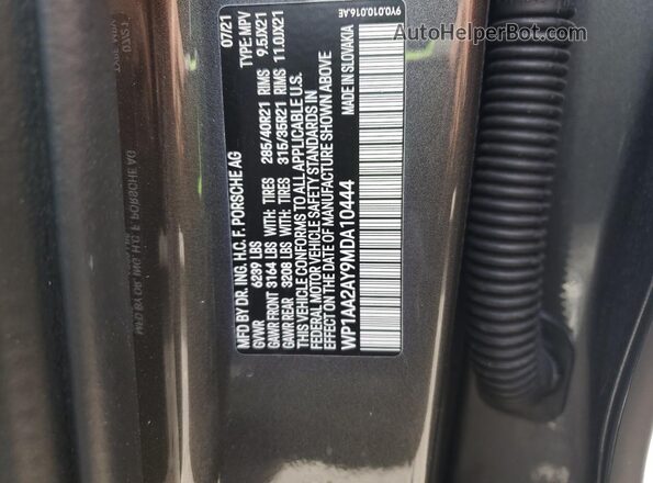 WP1AA2AY9MDA10444 2021 PORSCHE CAYENNE Charcoal Вид наклейки з VIN-кодом