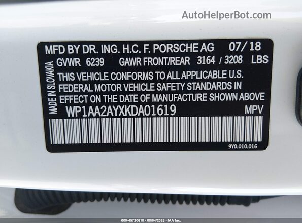 WP1AA2AYXKDA01619 2019 PORSCHE CAYENNE White Շարժիչի բաժամունքի տեսք