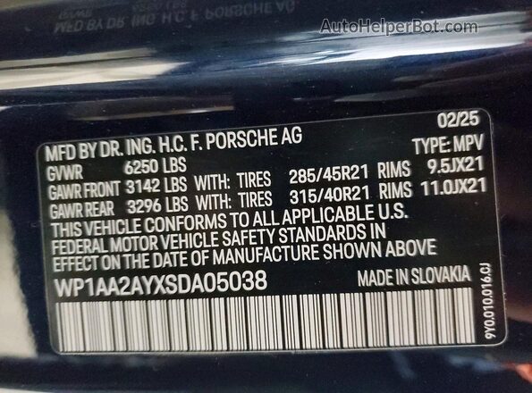 WP1AA2AYXSDA05038 2025 PORSCHE CAYENNE Blue Vista interior de 360 grados