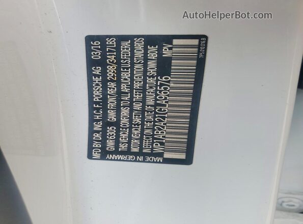 WP1AB2A21GLA96576 2016 PORSCHE CAYENNE White Widok wnętrza 360 stopni