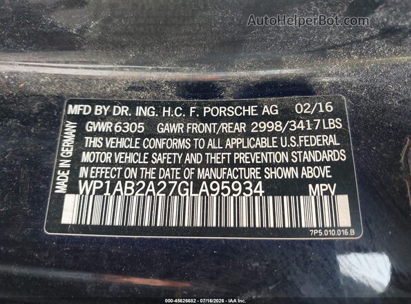 WP1AB2A27GLA95934 2016 PORSCHE CAYENNE Black ძრავის განყოფილების ხედი
