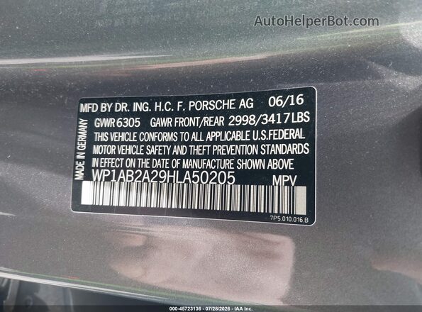 WP1AB2A29HLA50205 2017 PORSCHE CAYENNE Gray Vista del compartimento del motor