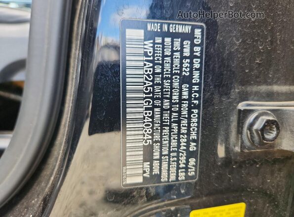 WP1AB2A51GLB40845 2016 PORSCHE MACAN Black VIN sticker view