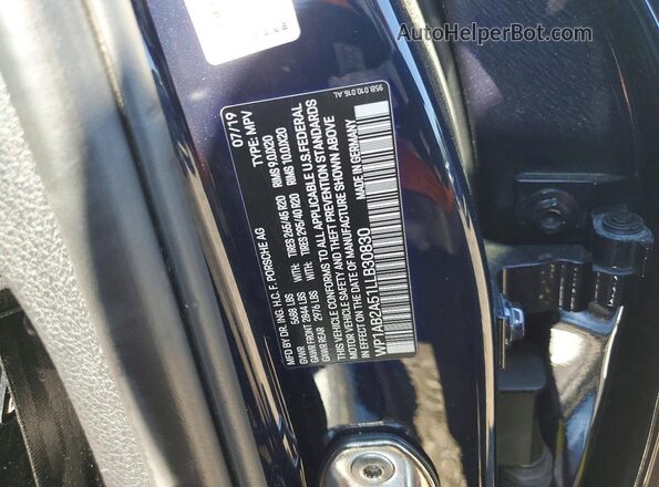 WP1AB2A51LLB30830 2020 PORSCHE MACAN Black Vista de la etiqueta del VIN