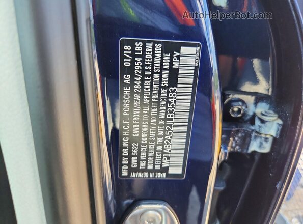 WP1AB2A52JLB35483 2018 PORSCHE MACAN Blue Widok naklejki z numerem VIN