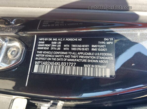 WP1AB2A54KLB31727 2019 PORSCHE MACAN Gray Вид підкапотного простору