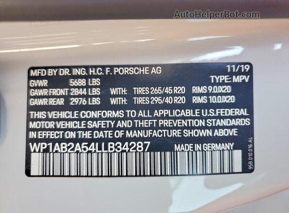 WP1AB2A54LLB34287 2020 PORSCHE MACAN Gray Vista interior de 360 grados