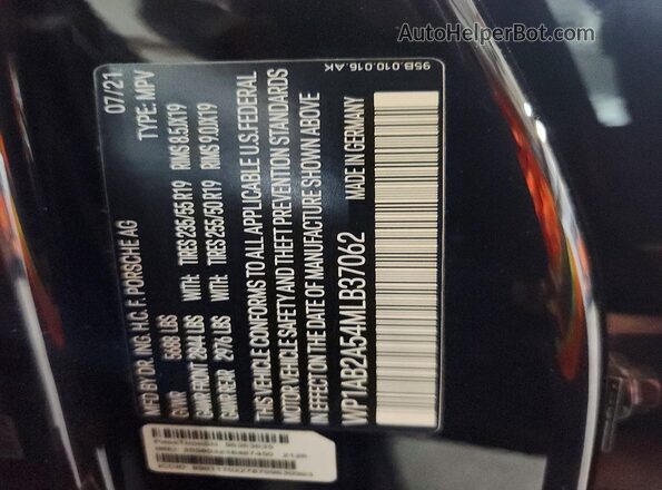 WP1AB2A54MLB37062 2021 PORSCHE MACAN Черный Вид наклейки с VIN-кодом
