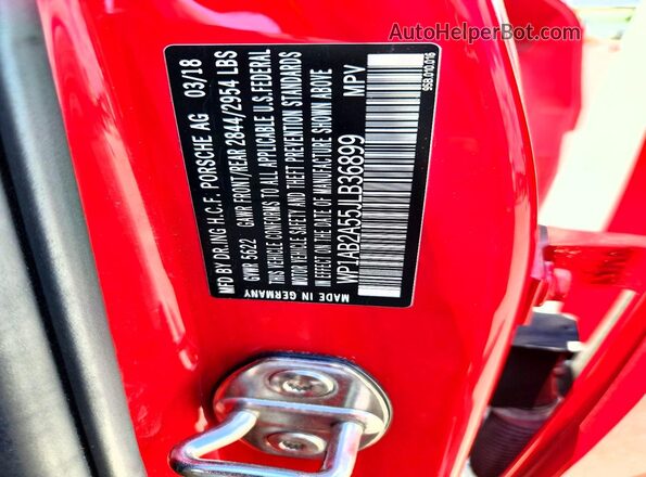 WP1AB2A55JLB36899 2018 PORSCHE MACAN Red VIN կոդի պիտակի տեսք