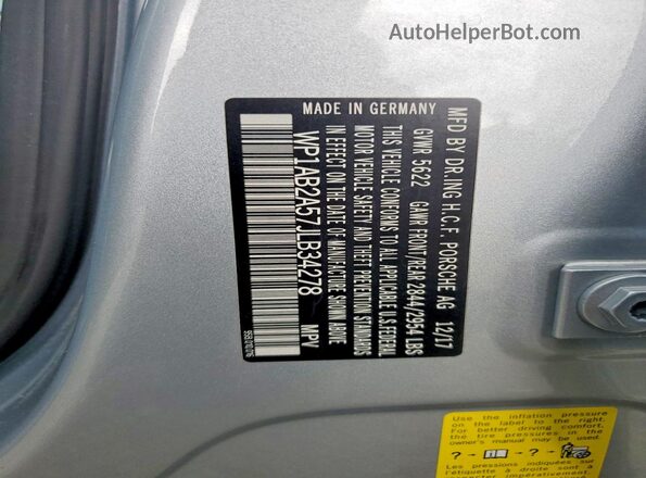 WP1AB2A57JLB34278 2018 PORSCHE MACAN Silver Widok naklejki z numerem VIN
