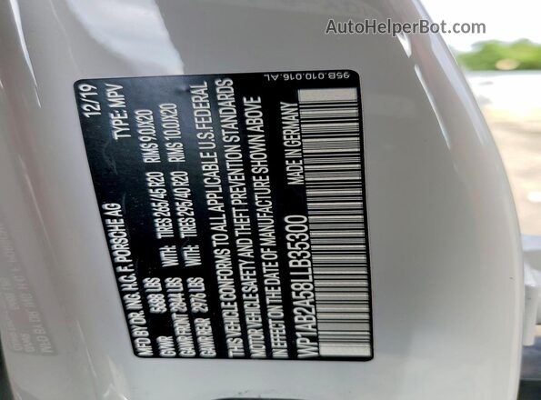 WP1AB2A58LLB35300 2020 PORSCHE MACAN Gray Widok naklejki z numerem VIN