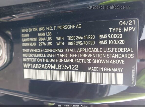 WP1AB2A59MLB35422 2021 PORSCHE MACAN Black Engine compartment view
