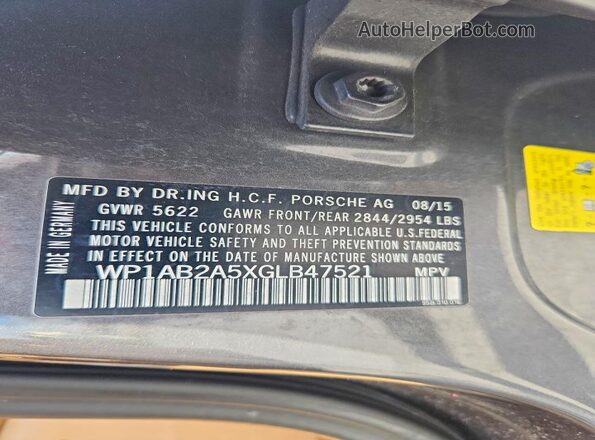 WP1AB2A5XGLB47521 2016 PORSCHE MACAN Gray VIN sticker view