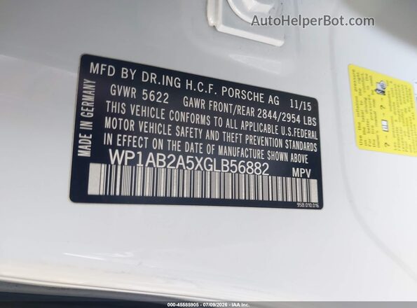 WP1AB2A5XGLB56882 2016 PORSCHE MACAN White Vista del compartimento del motor