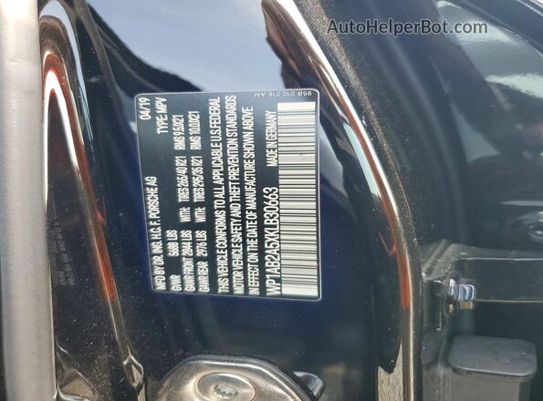 WP1AB2A5XKLB30663 2019 PORSCHE MACAN Black Vista de la etiqueta del VIN