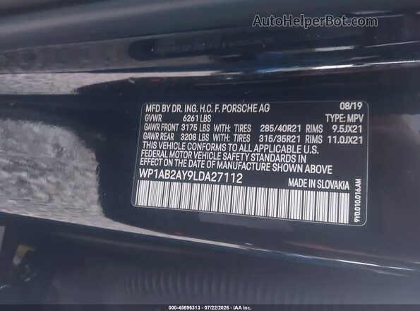 WP1AB2AY9LDA27112 2020 PORSCHE CAYENNE Blue Вид підкапотного простору