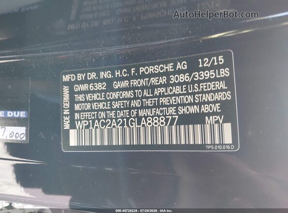 WP1AC2A21GLA88877 2016 PORSCHE CAYENNE Black Vista del compartimento del motor