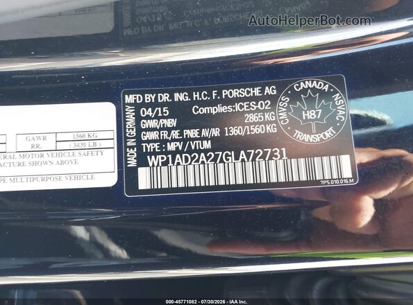 WP1AD2A27GLA72731 2016 PORSCHE CAYENNE Черный Вид подкапотного пространства