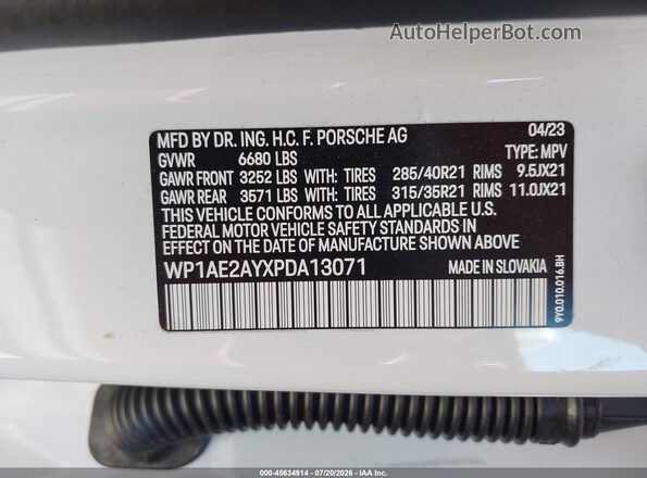 WP1AE2AYXPDA13071 2023 PORSCHE CAYENNE White Շարժիչի բաժամունքի տեսք