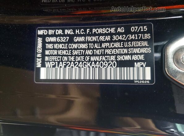 WP1AF2A24GKA40920 2016 PORSCHE CAYENNE Black Vista de la etiqueta del VIN