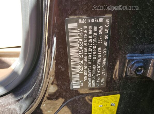 WP1AF2A51GLB93081 2016 PORSCHE MACAN Brown VIN sticker view