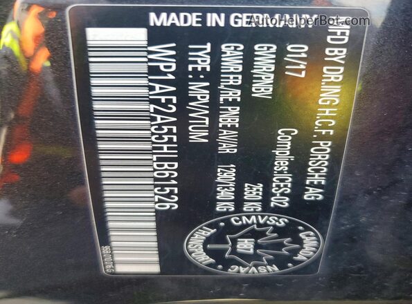 WP1AF2A55HLB61526 2017 PORSCHE MACAN Black VIN sticker view