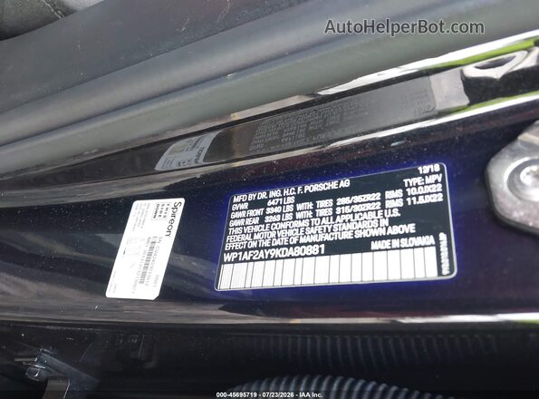 WP1AF2AY9KDA80881 2019 PORSCHE CAYENNE Black Engine compartment view
