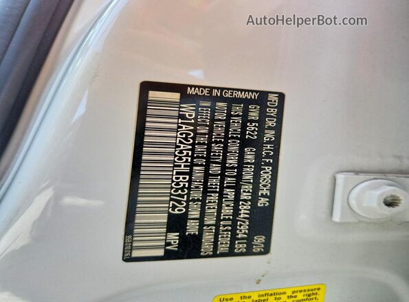 WP1AG2A55HLB53729 2017 PORSCHE MACAN White Vista de la etiqueta del VIN