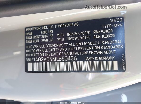 WP1AG2A55MLB50436 2021 PORSCHE MACAN Gray Engine compartment view