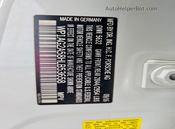 WP1AG2A58HLB53658 2017 PORSCHE MACAN Белый Вид подкапотного пространства