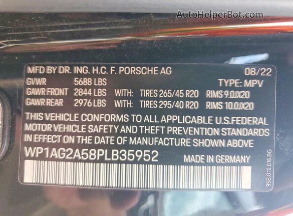 WP1AG2A58PLB35952 2023 PORSCHE MACAN Черный Вид наклейки с VIN-кодом