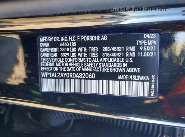 WP1AL2AY0RDA32060 2024 PORSCHE CAYENNE Black VIN კოდის სტიკერის ხედი