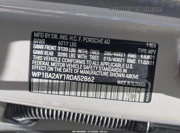 WP1BA2AY1RDA52862 2024 PORSCHE CAYENNE Gray Շարժիչի բաժամունքի տեսք