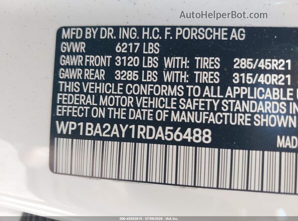 WP1BA2AY1RDA56488 2024 PORSCHE CAYENNE White ძრავის განყოფილების ხედი