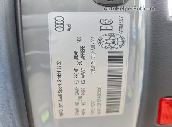 WUA1CBF29NN903406 2022 AUDI RS6 Gray Widok naklejki z numerem VIN