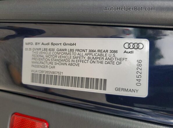 WUA1DBF26SN907521 2025 AUDI RS6 Синий Вид подкапотного пространства