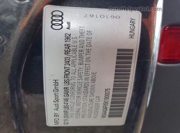WUAASAFV5K1900075 2019 AUDI TT Серый Вид подкапотного пространства