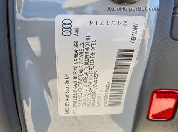 WUAAWCF56MA904963 2021 AUDI RS5 Gray Vista de la etiqueta del VIN