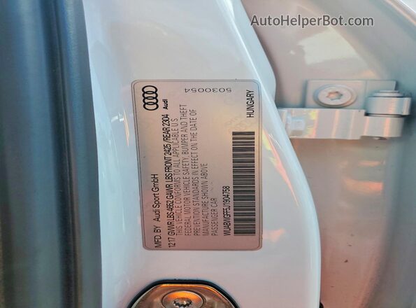 WUABWGFF5J1904758 2018 AUDI RS3 White Вид наклейки з VIN-кодом
