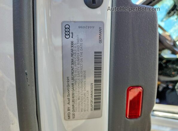 WUAPCBF24MN903029 2021 AUDI RS7 White Vista de la etiqueta del VIN
