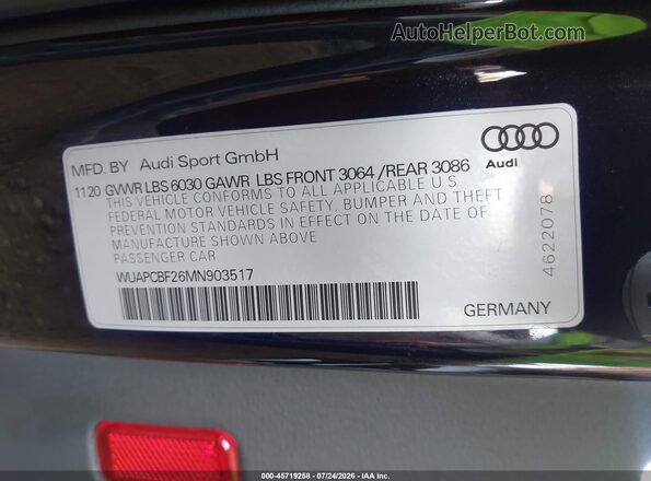 WUAPCBF26MN903517 2021 AUDI RS7 Black Engine compartment view
