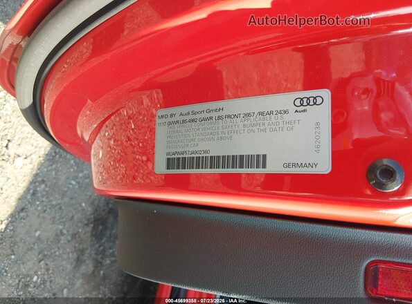WUAPWAF57JA902360 2018 AUDI RS5 Red Widok komory silnika