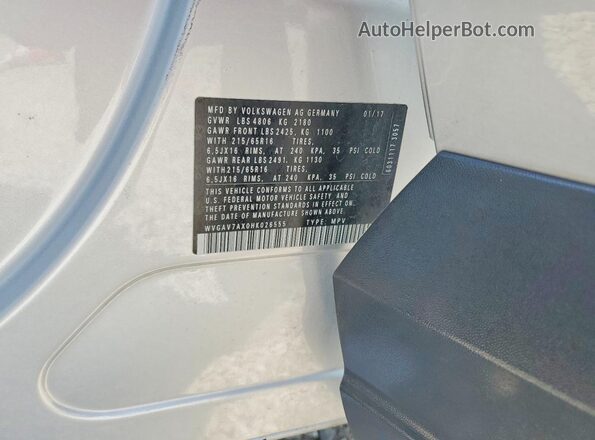 WVGAV7AX0HK026555 2017 VOLKSWAGEN TIGUAN Silver Vista de la etiqueta del VIN