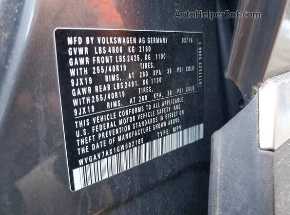 WVGAV7AX1GW602189 2016 VOLKSWAGEN TIGUAN Gray Widok komory silnika