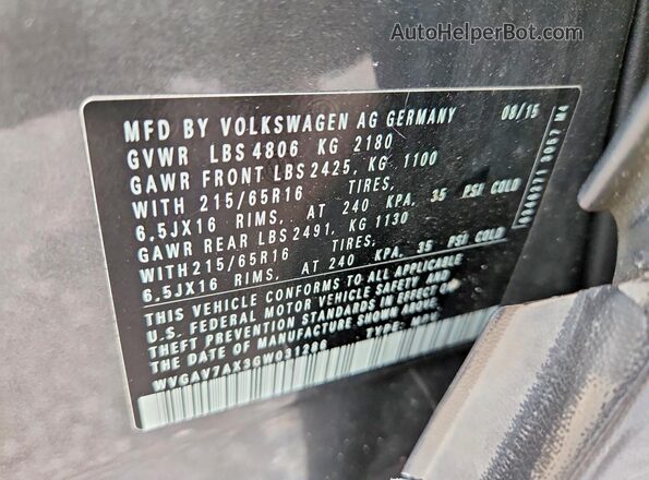 WVGAV7AX3GW031286 2016 VOLKSWAGEN TIGUAN Gray ძრავის განყოფილების ხედი