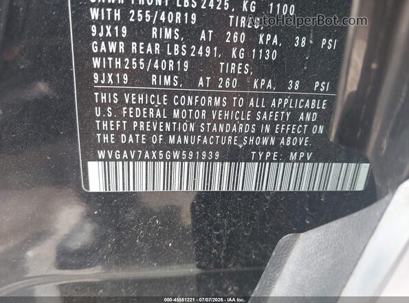 WVGAV7AX5GW591939 2016 VOLKSWAGEN TIGUAN Black Вид підкапотного простору