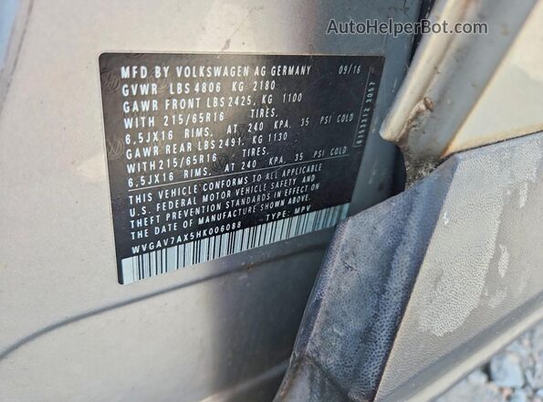 WVGAV7AX5HK006088 2017 VOLKSWAGEN TIGUAN Silver Vista de la etiqueta del VIN