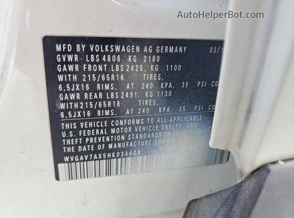 WVGAV7AX5HK034408 2017 VOLKSWAGEN TIGUAN White 360 interior view