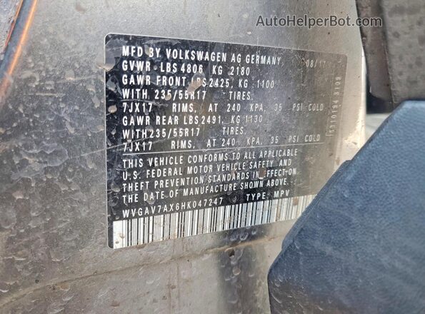 WVGAV7AX6HK047247 2017 VOLKSWAGEN TIGUAN Gray Widok naklejki z numerem VIN